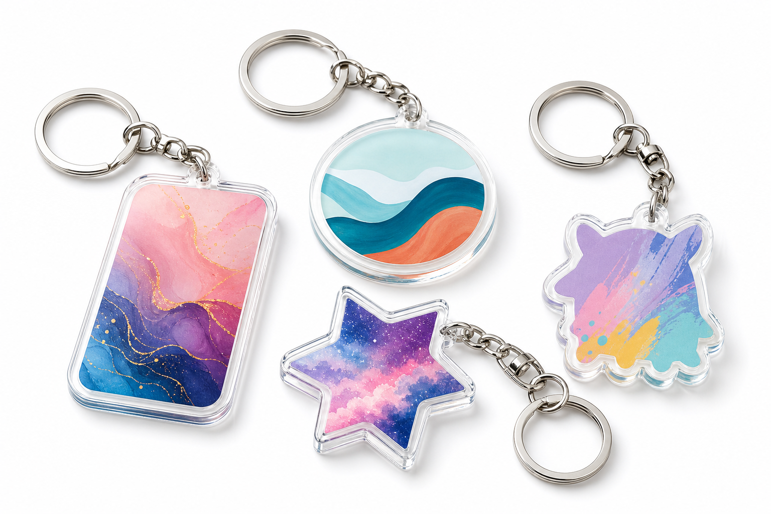 Image d'échantillon de produit de porte-clés personnalisés en acrylique