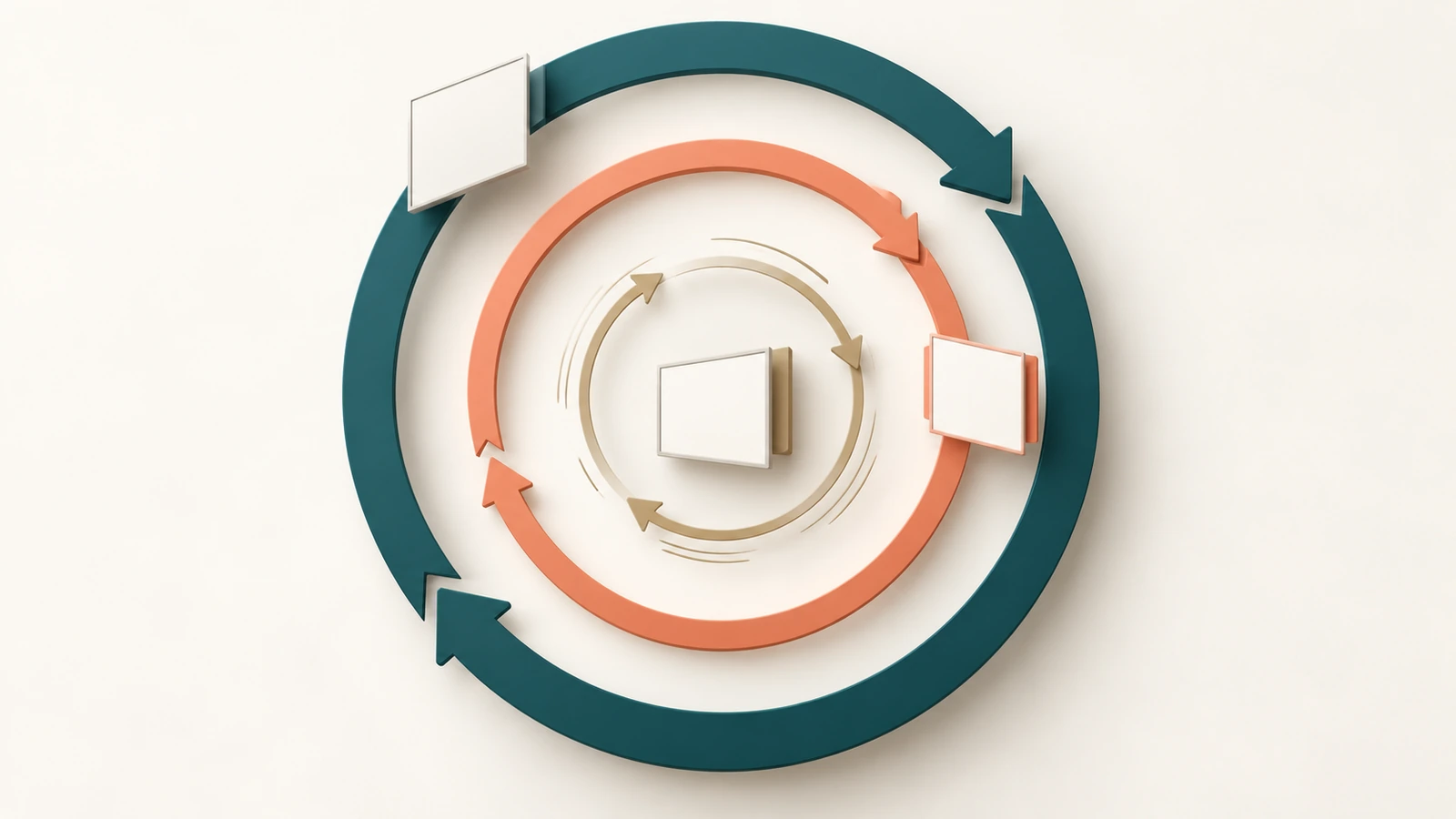 Trois flèches circulaires concentriques aux couleurs de marque différentes, représentant des cycles de renouvellement lent, moyen et rapide pour les visuels muraux d'identité, de campagne et d'événement