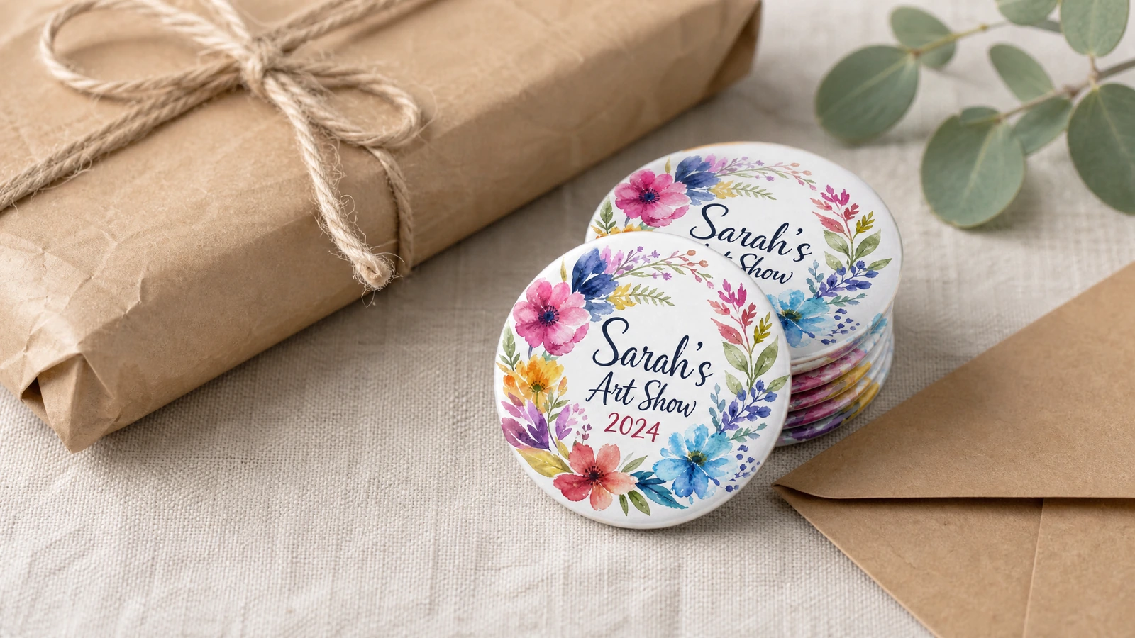 Designer contrôlant fond perdu, zone sûre, résolution, typographie et révision d’un fichier de badge personnalisé