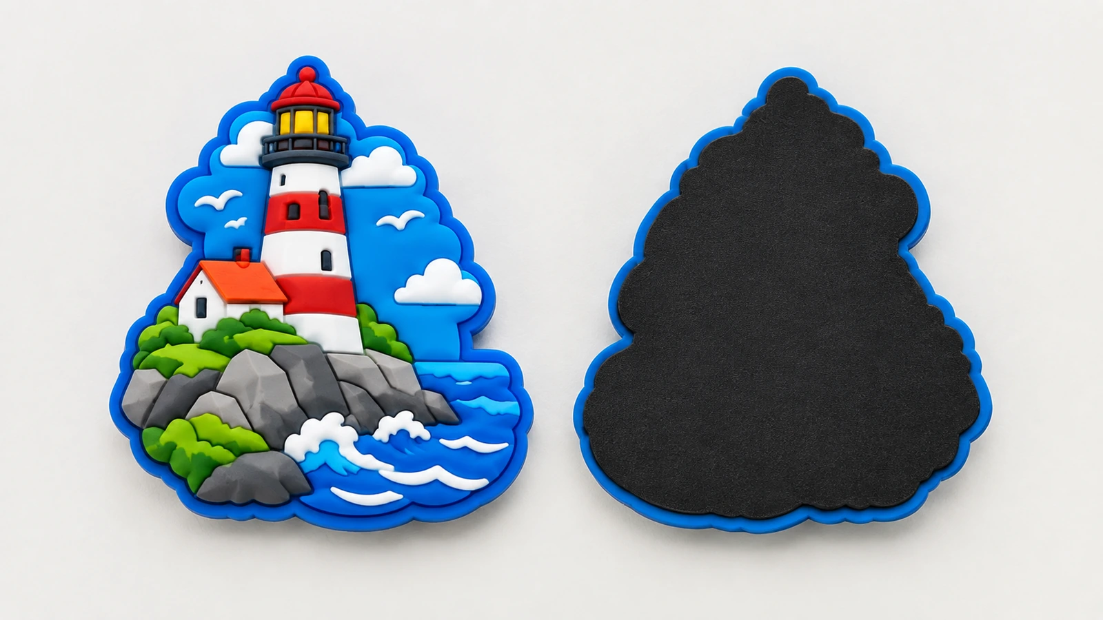 Vues de face et de verso noir d'un aimant en forme de phare