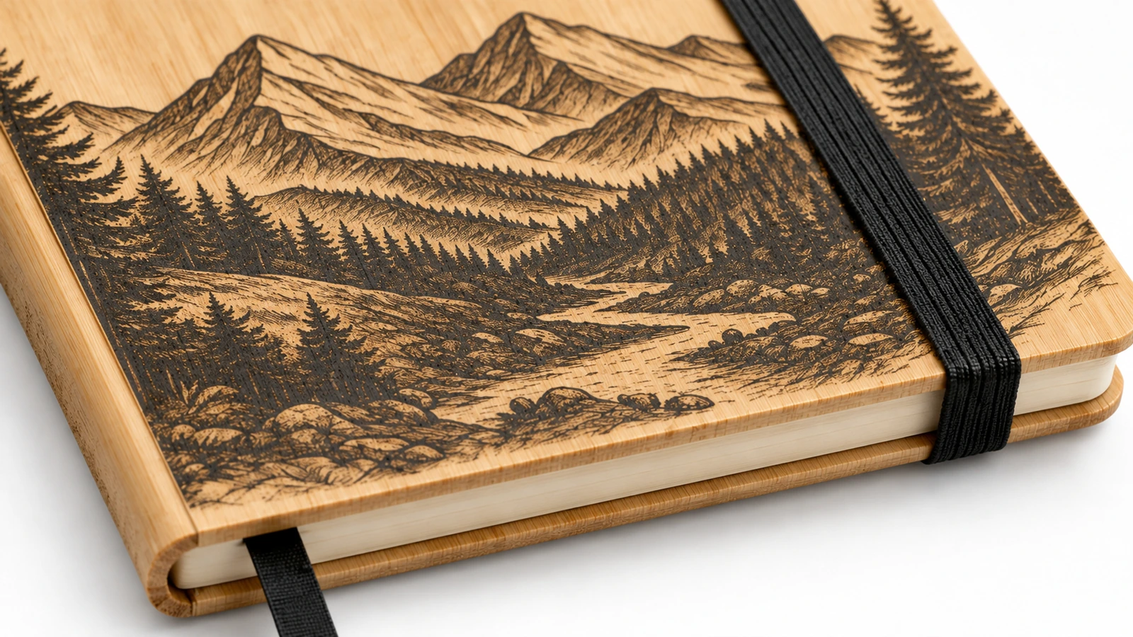 Gros plan d'un motif de montagne sur une couverture en bambou avec élastique noir