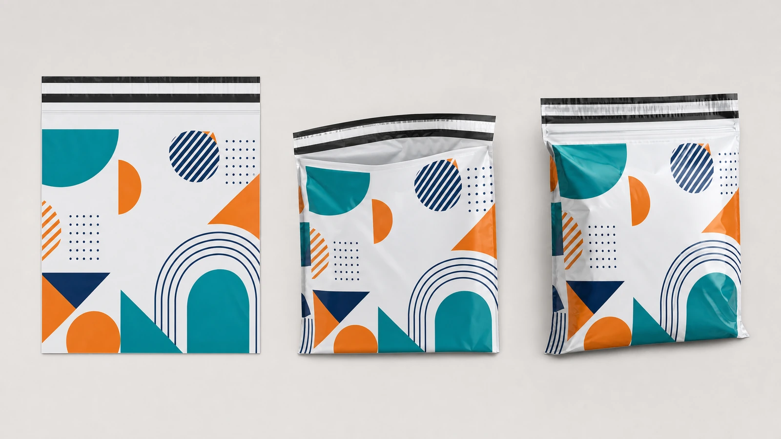 Illustration montrant une pochette à plat, une pochette ouverte et une pochette remplie